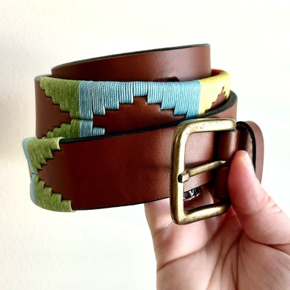 Gaucho Life Embroidered Multi Color Western Boho Cognac Leather Belt SIZE 40